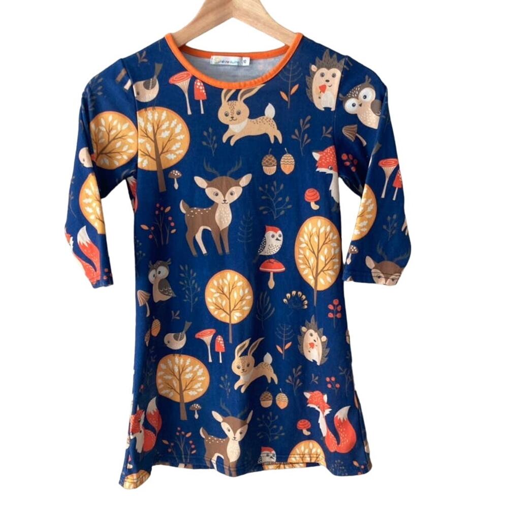 Sunshine Swing Woodland Animal Dress - Blue Orange - 10